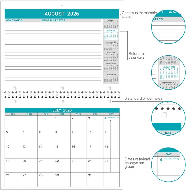 Lemome 2026 Wall Calendar - 2 Pack Monthly Wall and Desk Calendars, 12 Months from Jan 2026 - Dec 2026, 11"x 8.5", Thick Paper - Image 3